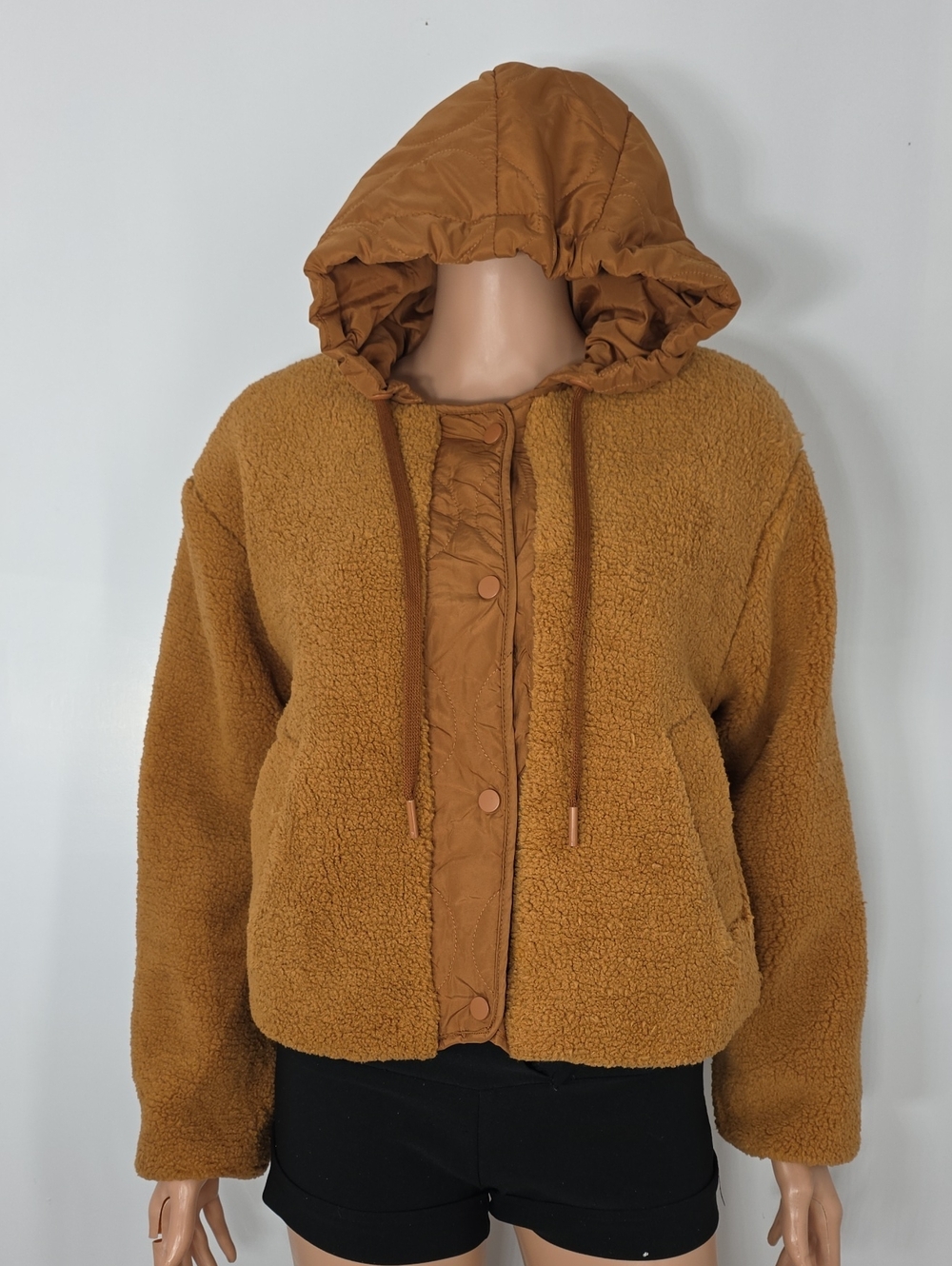 Yoki Hooded Teddy Jacket in Camel Brown Size M Medium NWT